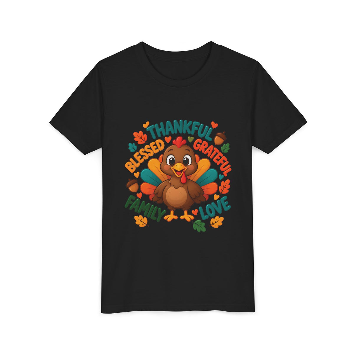 Thankful Hearts Kids’ Thanksgiving Turkey T-Shirt