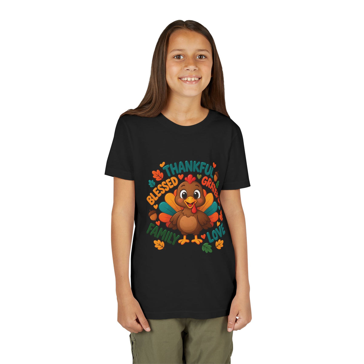 Thankful Hearts Kids’ Thanksgiving Turkey T-Shirt